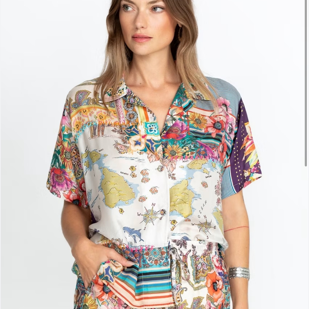 Johnny Was Multicolor Printed Button Down Shirt - image 1
